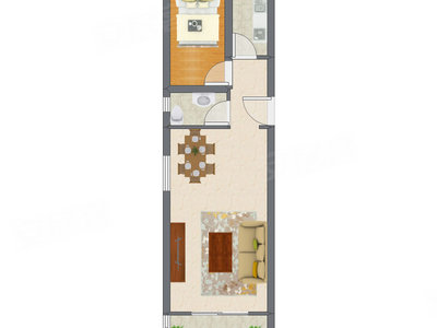 1室1厅 58.63平米户型图