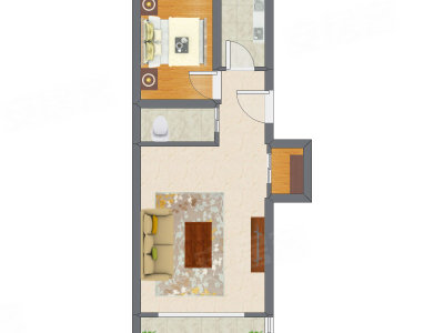 1室1厅 59.13平米户型图