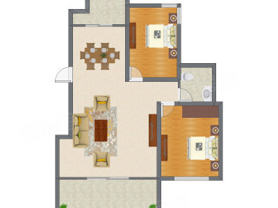 2室2厅 91.23平米户型图