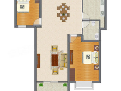 2室2厅 76.67平米户型图