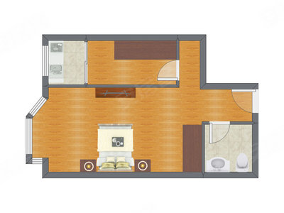 1室1厅 37.20平米户型图