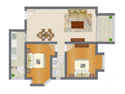 2室2厅 88.11平米户型图