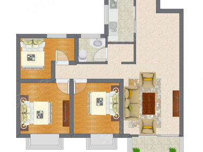 3室1厅 101.77平米户型图