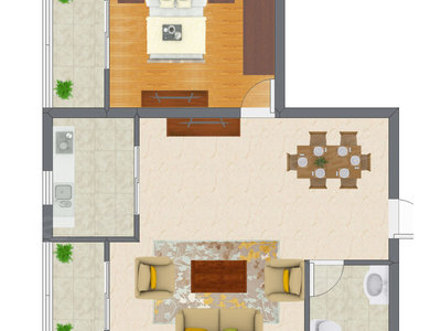 1室1厅 67.70平米户型图