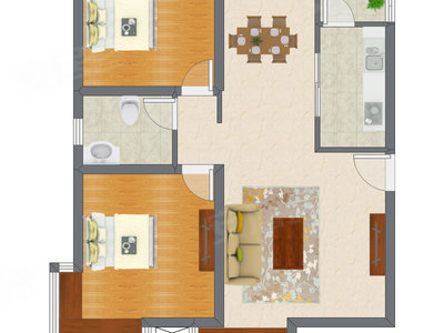 2室2厅 68.61平米户型图