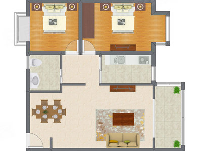 2室2厅 85.85平米户型图