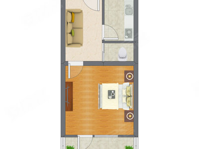 1室1厅 44.72平米户型图