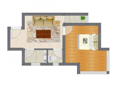 1室1厅 48.29平米户型图