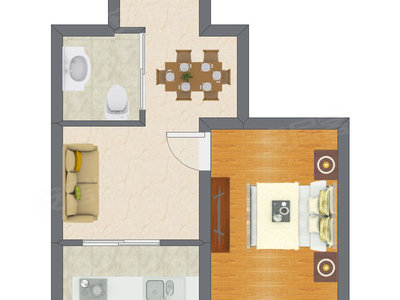 1室2厅 43.00平米户型图