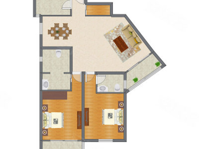 2室2厅 145.01平米户型图