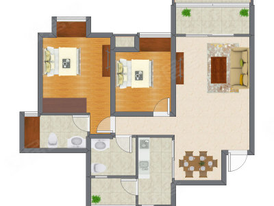 2室2厅 74.91平米