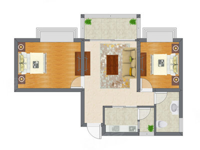 2室1厅 70.31平米户型图