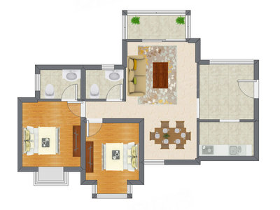 2室2厅 90.56平米户型图