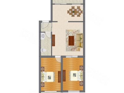2室2厅 94.37平米户型图