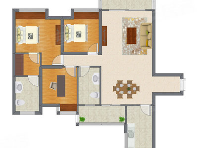 3室2厅 127.98平米