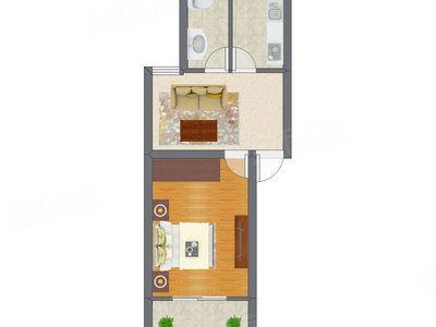 1室1厅 30.92平米户型图