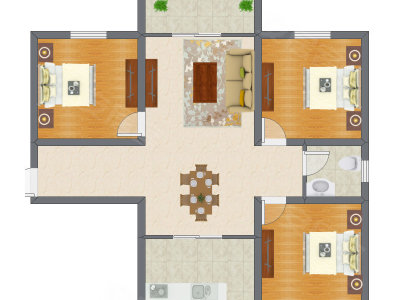 3室1厅 77.40平米