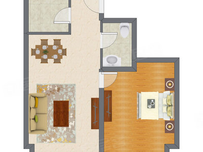 1室2厅 72.53平米户型图