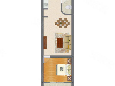 1室2厅 50.69平米户型图