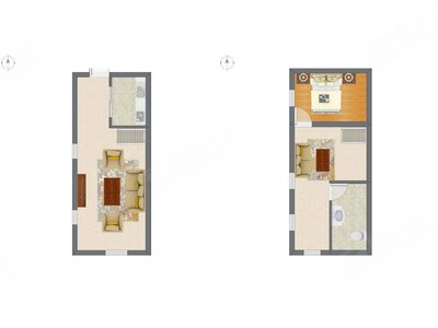 1室2厅 26.44平米户型图