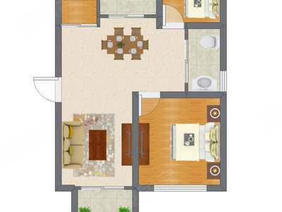 2室1厅 42.99平米户型图