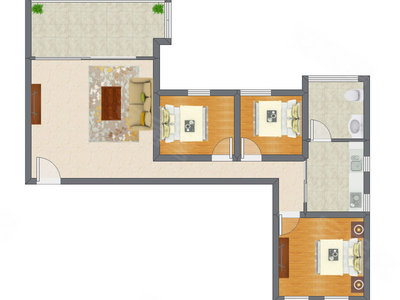 3室1厅 89.01平米