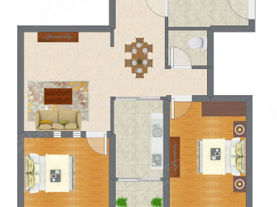 2室2厅 93.04平米户型图