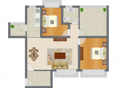 2室2厅 89.90平米户型图