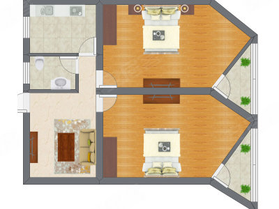 2室1厅 44.15平米户型图