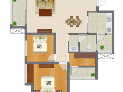 2室2厅 92.48平米户型图