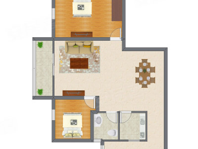 2室2厅 88.28平米户型图