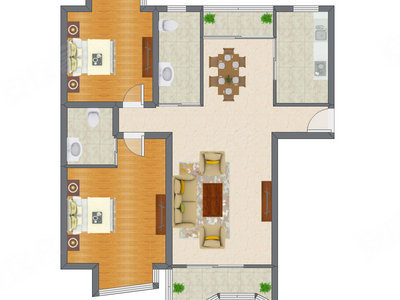 2室2厅 130.00平米户型图