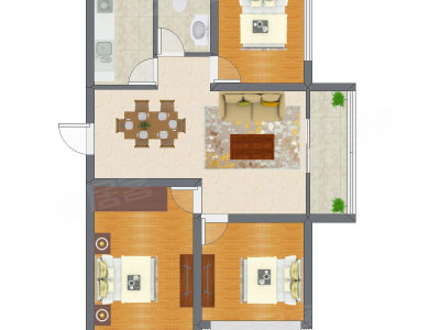 2室2厅 88.32平米