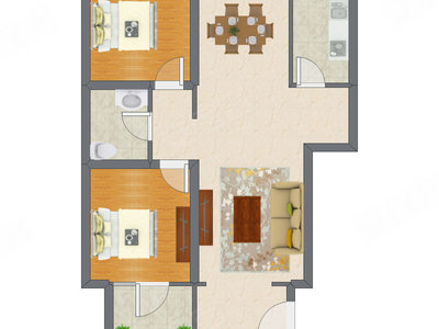 2室2厅 96.39平米户型图