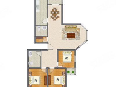3室2厅 126.57平米