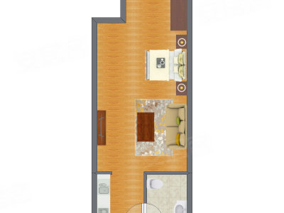 1室1厅 39.76平米户型图