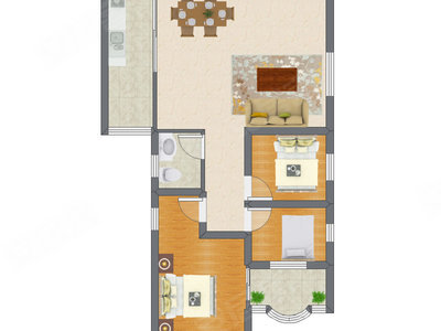 3室2厅 88.86平米户型图