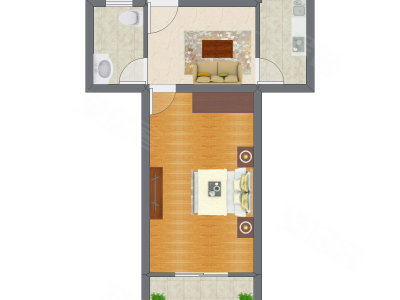 1室1厅 42.63平米户型图