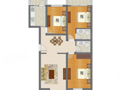 3室2厅 125.55平米户型图