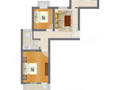 2室1厅 69.82平米户型图