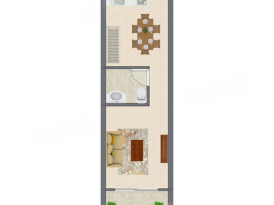 1室2厅 28.69平米户型图