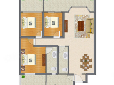3室2厅 108.73平米户型图