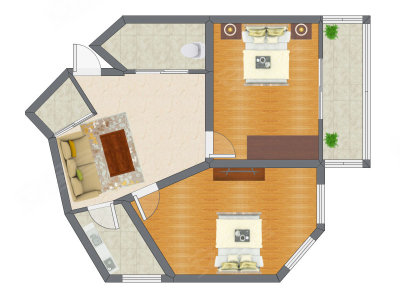 2室1厅 68.00平米户型图