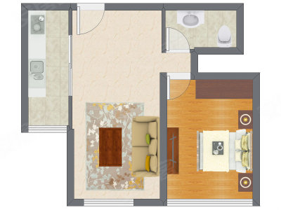 1室1厅 64.36平米户型图
