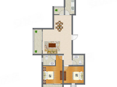 2室2厅 117.00平米户型图