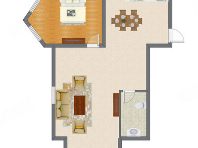 1室2厅 98.00平米户型图