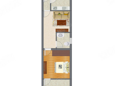 1室1厅 43.43平米户型图