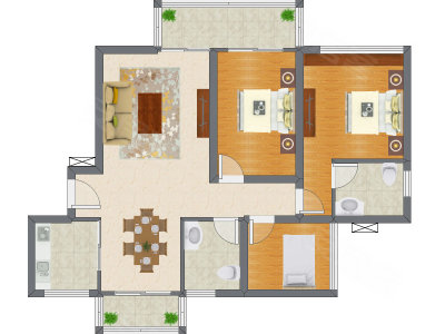 3室2厅 99.21平米户型图
