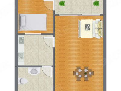 1室1厅 50.00平米