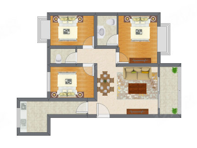 3室2厅 90.79平米